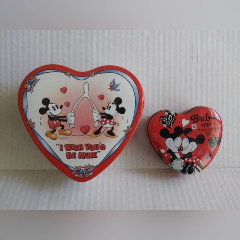 Mickey and Minnie Heart-Shaped Disney Tins ~ Lot Of 2